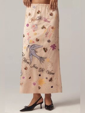 By Anthropologie Icon Embroidered Slim Maxi Skirt - Pink - Small - NWOT
